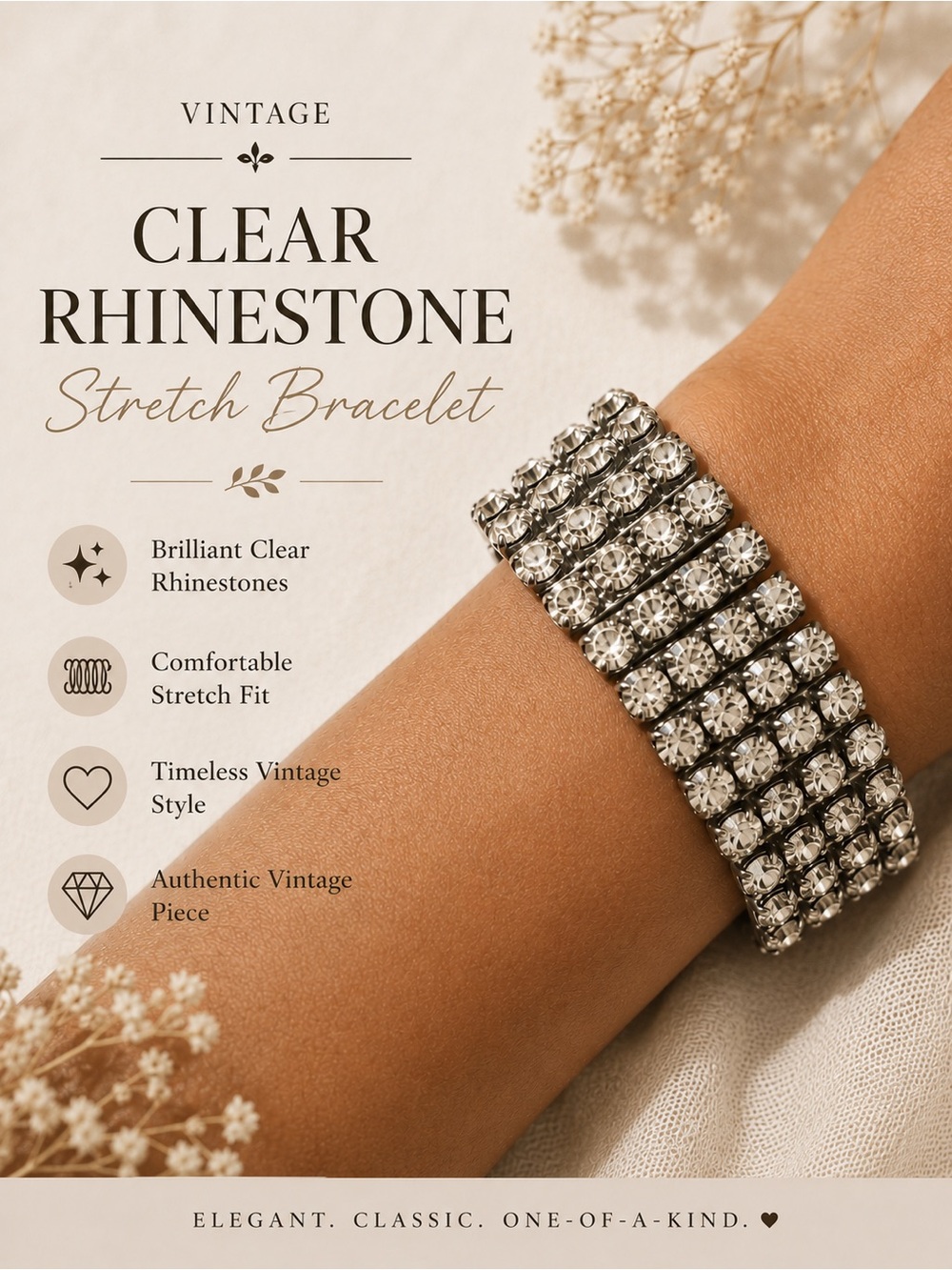 Vintage 1950s Clear Rhinestone Bracelet